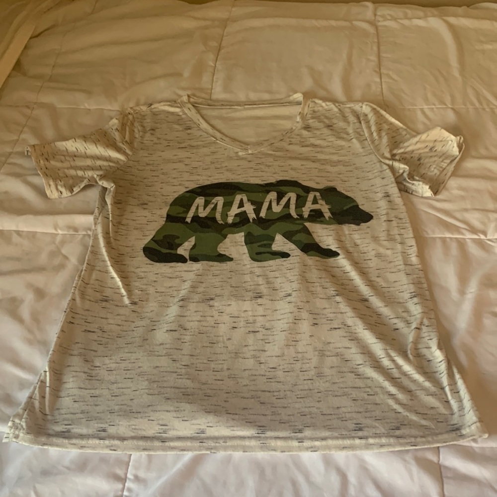 Mama Bear camo/white v-neck soft t-shirt